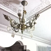 چهار عدد لوستر برنج با اویز کریستال و لاله کیرستال