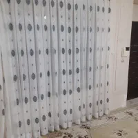 پرده حریر گل دار طوسی