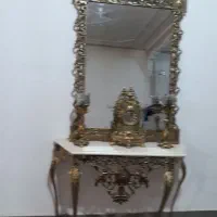 آینه کنسول به همراه شمعدان وساعت برنز