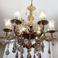 لوستر برنزی سنگین / لاله کریستال اصل