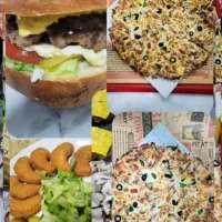 پیتزا. ساندویج. سوخاری .‌  مرغ بریان . کتف وبال