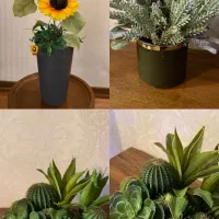 بوته گل مصنوعی و گل رومیزی و گل افتابگردان