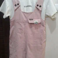 شلوارک سرهمی کتان با تیشرت دخترانه ۷ تا ۹ سال