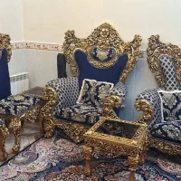 مبل ۹نفره باچهار عددمیز و۶عددکوسن ویک جلومبلی|مبلمان خانگی و میز عسلی|باقرشهر, |دیوار