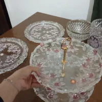 ظروف کریستال گل برجسته /آلمانی /صورتی|ظروف سرو و پذیرایی|کرج, عظیمیه|دیوار