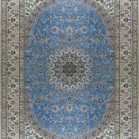 فرش دستبافت ۹ متری نایین اصل ۶لا گل ابریشم آبی|فرش|تهران, حکمت|دیوار