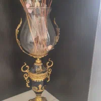 گلدان جنس برنجی بدنه سرامیکی رنگ بدنه سرمه ای