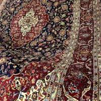 فرش دستبافت اردکان نقشه کاشان گل ابریشم سرمه ای