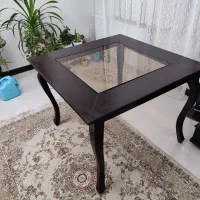 میز نهارخوری چوبی شیشه ای