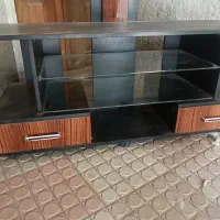 میز تلوزیون چوبی باطبقه شیشه ای