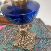 شمعدان آبی کاربنی تراشکاری شده پایه برنجی|لوستر و چراغ آویز|تهران, مینابی|دیوار