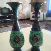 دو عدد گلدان مسی مینه کاری شده