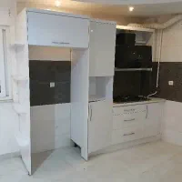 کابینت mdf هایگلاس به همراه گاز و هود و جاکفشی