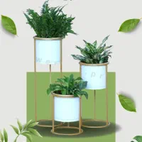 پایه گلدون فلزی طلایی ومشکی  ست ۳تایی