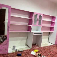 کتابخونه میز لپ تاب دوتا کمد قدی و پرده که ست اتاق|تخت و سرویس خواب|قم, شهرک فاطمیه|دیوار