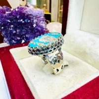 انگشتر فوق لوکس سنگ فیروزه رگه طلایی معدنی نیشابور|بدلیجات|تبریز, |دیوار