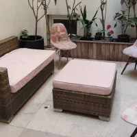 مبل باغی حصیری ۲ نفره همراه پاف