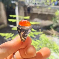 عقیق یمن اصل دامله پرتقالی نقره با امضا 63