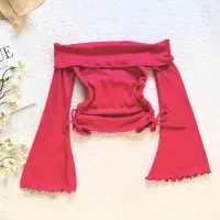 کراپ یقه قایقی استین کلوش مجلسی فانتزی