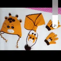ست شال و کلاه و دستکش زرافه دست بافت