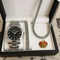 پکیج ساعت رولکس نقره ای به همراه نیم ست کارتیر