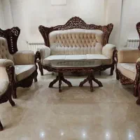 مبلمان ۷ نفره چوب گردو دو رو منبت