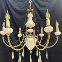 لوسترسرامیکی۶شاخه شاخه یو برنج اصلی سرپیچ e14