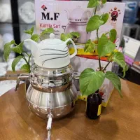کتری و قوری استیل و رنگی و طلایی کف چدن