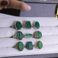 انگشتر سبز عقیق با رکاب های نقره مخصوص آقایان