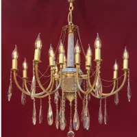 لوستر ۸+۸ لامپ با سرپیچ شمعی سنگی برنزی عبدل اباد