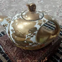 قوری چینی طلایی طرح گلدار