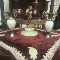 ست شمعدون وگلدان برنجی خیلی قدیمی