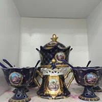 سرویس چینی سورمه ای سلطنتی طلاکوب کمیاب دستساز|کلکسیون اشیاء عتیقه|اصفهان, قائمیه|دیوار