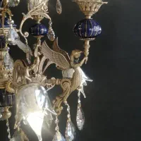 لوستر برنزی ۸ شاخه لعل  سرامیک سرمه‌ای
