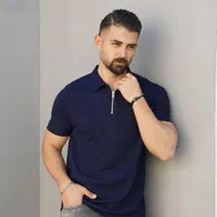 تیشرت (تی شرت) یقه نیم زیپ آستین کوتاه