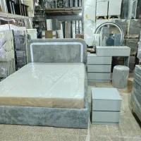 سرویس خواب مدرن MDF هایگلاس ترکیبی طوسی سفید