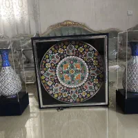 ست سه تکه گلدان و بشقاب میناکاری جعبه دار