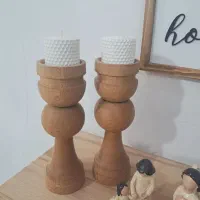 یک جفت شمعدان چوب راش