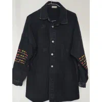 مانتو جین گرم بالا گلدوزی شده زغالی