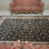 فرش گل‌افشان تمام ابریشم ماشینی