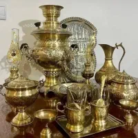 سماور ذغالی 4 لیتری برنجی با ست 15تیکه زغالی