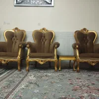 مبلمان 9 نفره چوب گردو به همراه جلو مبلی و عسلی|مبلمان خانگی و میز عسلی|بهارستان, |دیوار