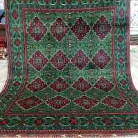 قالیچه سه متری سبز تمام کرک رنگ طبیعی