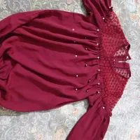 لباس یلدایی بلوز مجلسی دخترانه نو‌ تونیک مخمل قرمز