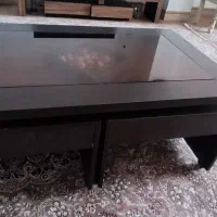 میز جلو مبلی همراه چهار میز عسلی چرخدار دو تومن