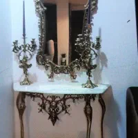 آینه و شمعدان پنج شعله و کنسول برنز قدیمی و سنگین