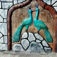 نمای سیمانی طرح سنگ و چوب با رنگ