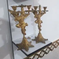 شمعدان برنجی عتیقه قدیمی سنگین وزن کار بسیار شیک
