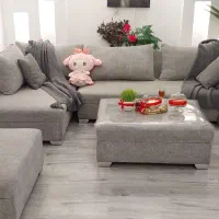 مبل پینترسی ترک رنگ طوسی با دو عدد شال مبل