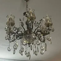 لوستر ۶ شاخه شامپاینی با لاله و لامپ سالم